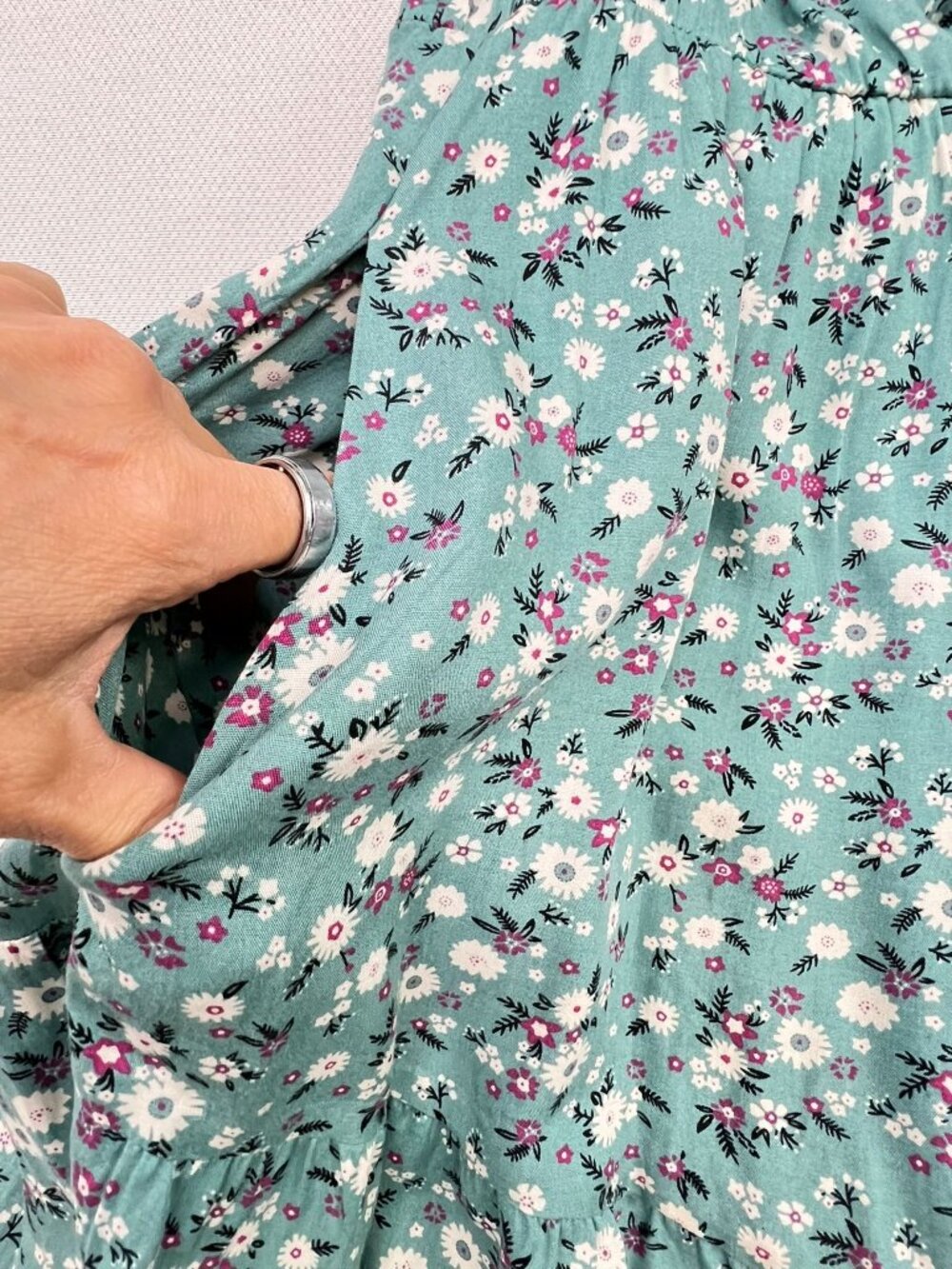 Womens Cottagecore Drawstring Maxi Dress Flutter Sleeve 18-20 Green Blue Floral - Picture 8 of 15